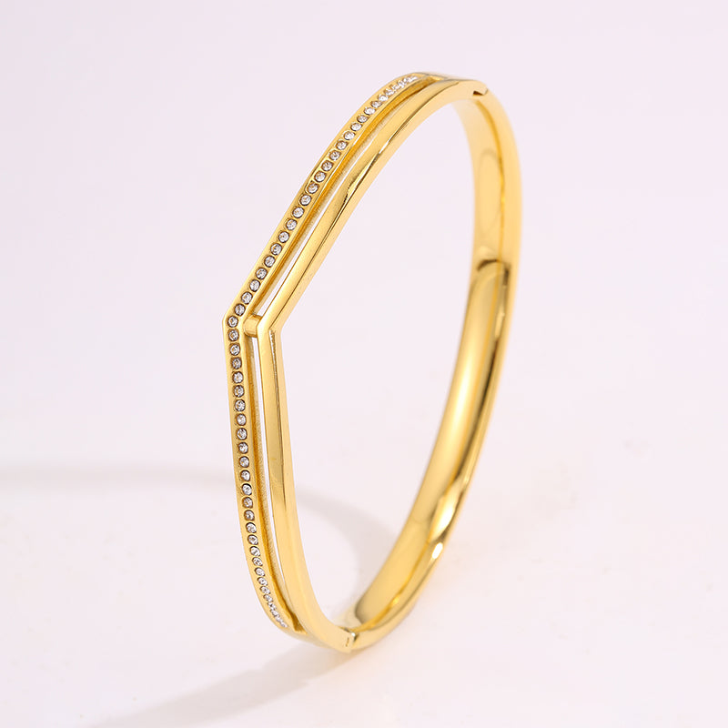 Solid Color Unisex Bangle For Super Bowl Featuring 304 Stainless Steel With 18K Real Gold Plated And Rhinestones Inlay
