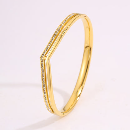Solid Color Unisex Bangle For Super Bowl Featuring 304 Stainless Steel With 18K Real Gold Plated And Rhinestones Inlay