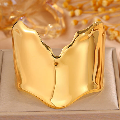 Solid Color Unisex Bangle For New Year, 304 Stainless Steel With 18K Real Gold Plated, Stone-Free Design