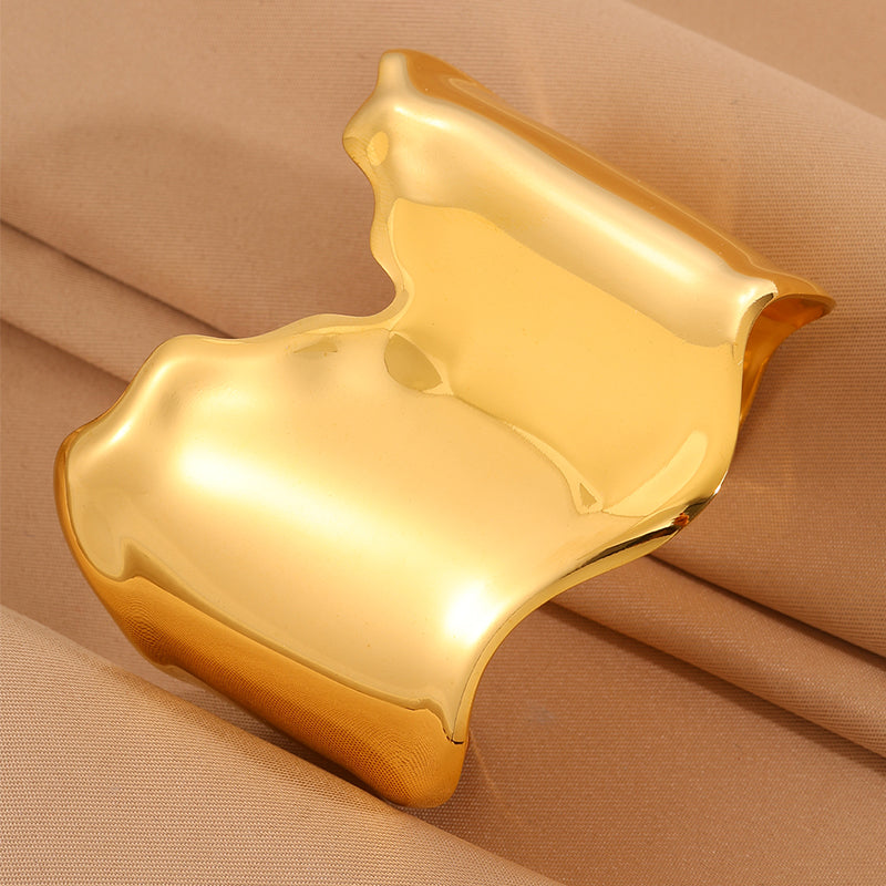 Solid Color Unisex Bangle For New Year, 304 Stainless Steel With 18K Real Gold Plated, Stone-Free Design