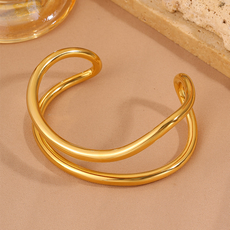 Solid Color Unisex Bangle For New Year Featuring 304 Stainless Steel With 18K Real Gold Plated And Stone-Free Inlay