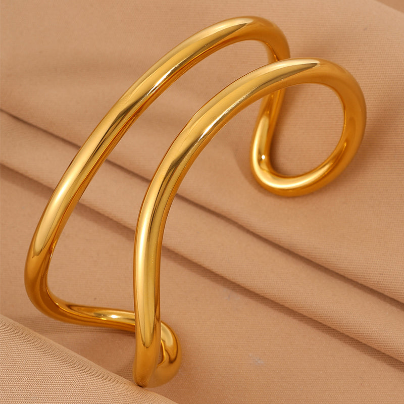 Solid Color Unisex Bangle For New Year Featuring 304 Stainless Steel With 18K Real Gold Plated And Stone-Free Inlay