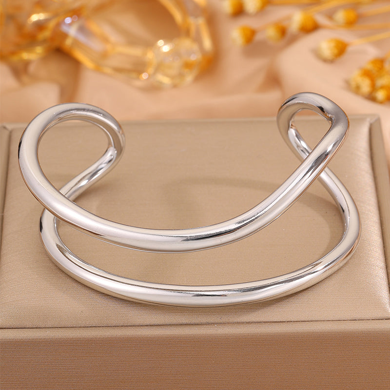 Solid Color Unisex Bangle For New Year Featuring 304 Stainless Steel With 18K Real Gold Plated And Stone-Free Inlay