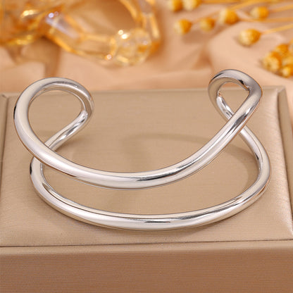 Solid Color Unisex Bangle For New Year Featuring 304 Stainless Steel With 18K Real Gold Plated And Stone-Free Inlay