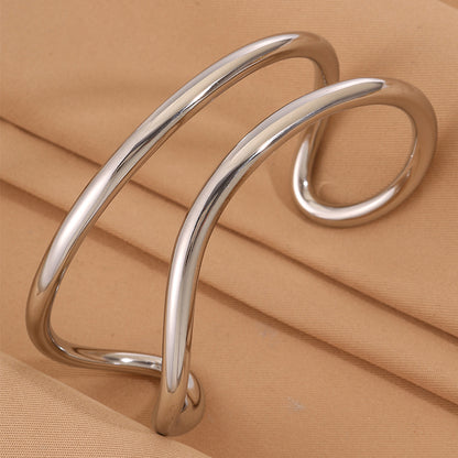 Solid Color Unisex Bangle For New Year Featuring 304 Stainless Steel With 18K Real Gold Plated And Stone-Free Inlay