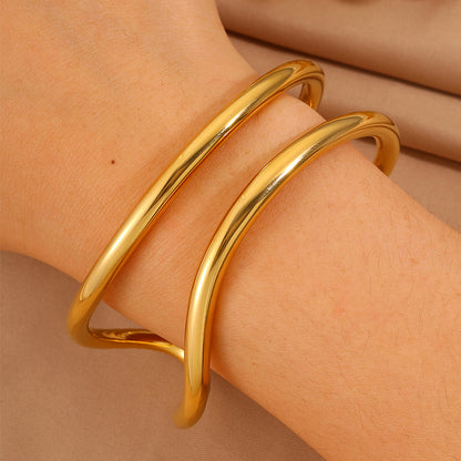 Solid Color Unisex Bangle For New Year Featuring 304 Stainless Steel With 18K Real Gold Plated And Stone-Free Inlay