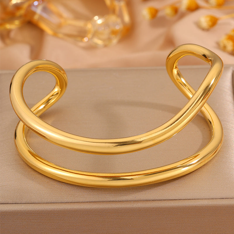 Solid Color Unisex Bangle For New Year Featuring 304 Stainless Steel With 18K Real Gold Plated And Stone-Free Inlay