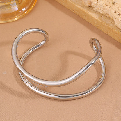 Solid Color Unisex Bangle For New Year Featuring 304 Stainless Steel With 18K Real Gold Plated And Stone-Free Inlay
