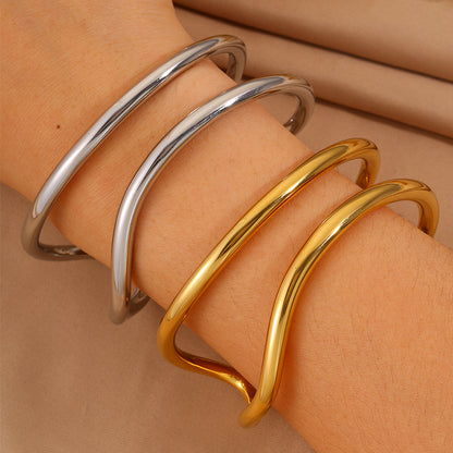 Solid Color Unisex Bangle For New Year Featuring 304 Stainless Steel With 18K Real Gold Plated And Stone-Free Inlay