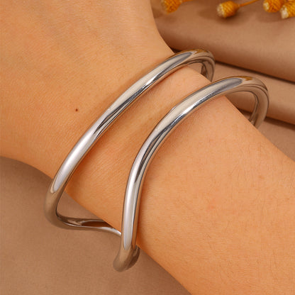 Solid Color Unisex Bangle For New Year Featuring 304 Stainless Steel With 18K Real Gold Plated And Stone-Free Inlay