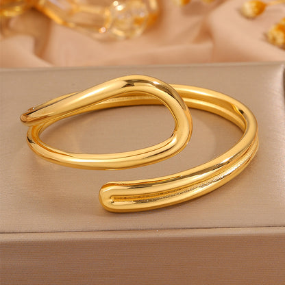 Solid Color Unisex Bangle For New Year, 304 Stainless Steel With 18K Real Gold Plated, Stone-Free Design
