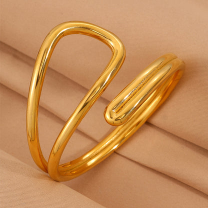 Solid Color Unisex Bangle For New Year, 304 Stainless Steel With 18K Real Gold Plated, Stone-Free Design