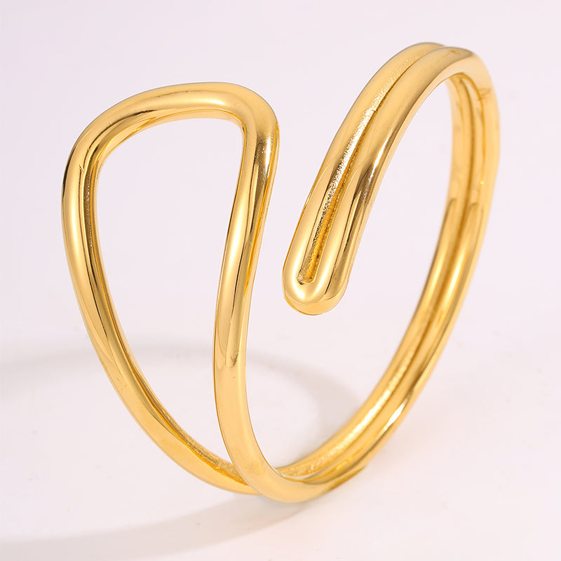 Solid Color Unisex Bangle For New Year, 304 Stainless Steel With 18K Real Gold Plated, Stone-Free Design