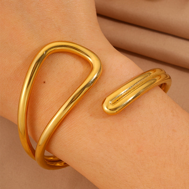 Solid Color Unisex Bangle For New Year, 304 Stainless Steel With 18K Real Gold Plated, Stone-Free Design