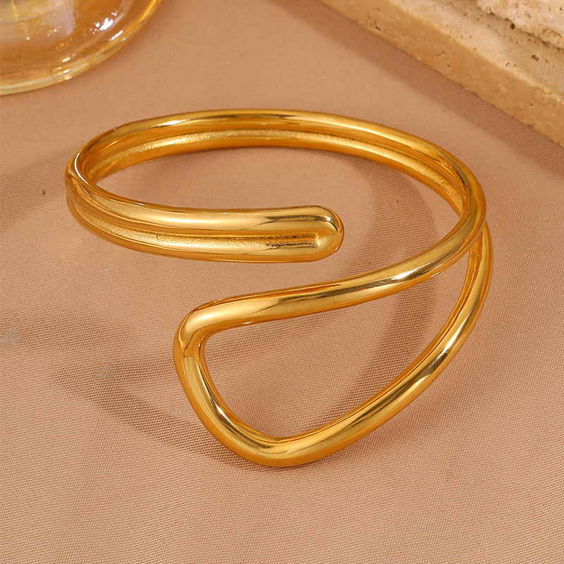 Solid Color Unisex Bangle For New Year, 304 Stainless Steel With 18K Real Gold Plated, Stone-Free Design