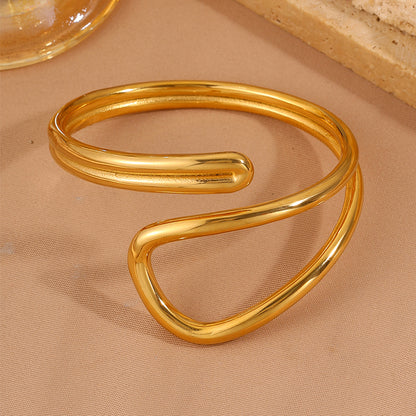 Solid Color Unisex Bangle For New Year, 304 Stainless Steel With 18K Real Gold Plated, Stone-Free Design