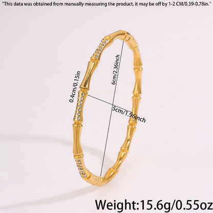 Bohemian Bamboo Bangle For Super Bowl Featuring 304 Stainless Steel With 18K Real Gold Plated And Rhinestones Inlay