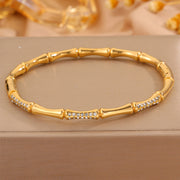 Gold Bamboo Section Spacer Diamond-Studded Bracelet