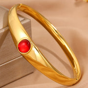 Gold Curved Surface Red Circle Bracelet