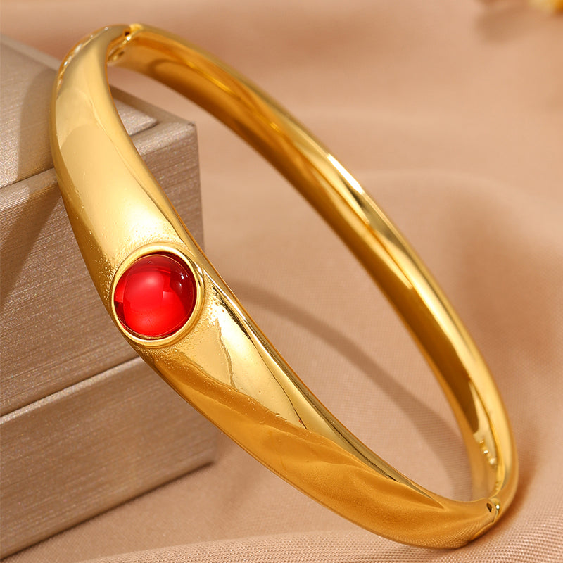 Solid Color Unisex Bangle For Super Bowl Featuring 304 Stainless Steel With 18K Real Gold Plated And Stone-Free Inlay
