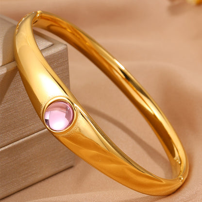 Solid Color Unisex Bangle For Super Bowl Featuring 304 Stainless Steel With 18K Real Gold Plated And Stone-Free Inlay