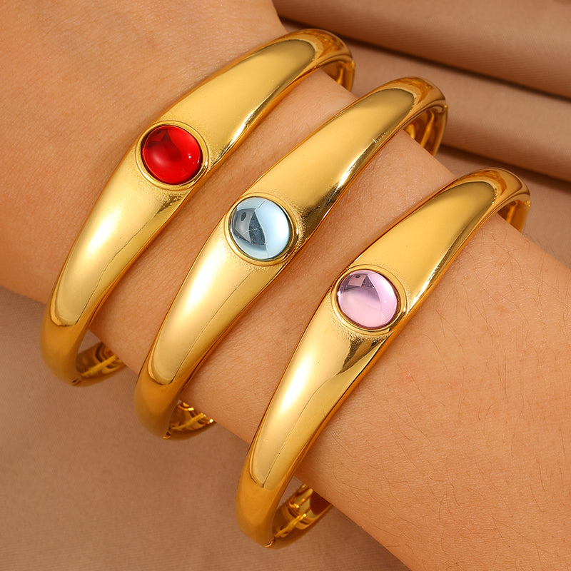 Solid Color Unisex Bangle For Super Bowl Featuring 304 Stainless Steel With 18K Real Gold Plated And Stone-Free Inlay