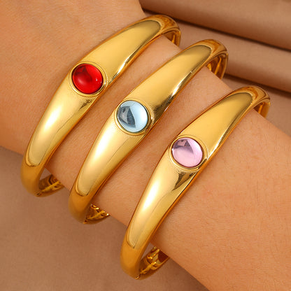 Solid Color Unisex Bangle For Super Bowl Featuring 304 Stainless Steel With 18K Real Gold Plated And Stone-Free Inlay
