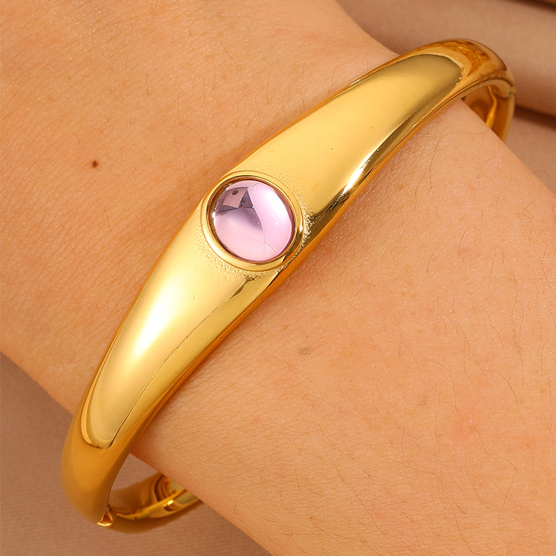 Solid Color Unisex Bangle For Super Bowl Featuring 304 Stainless Steel With 18K Real Gold Plated And Stone-Free Inlay