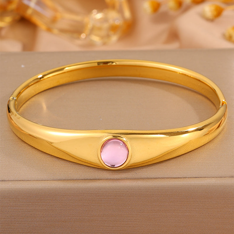 Solid Color Unisex Bangle For Super Bowl Featuring 304 Stainless Steel With 18K Real Gold Plated And Stone-Free Inlay