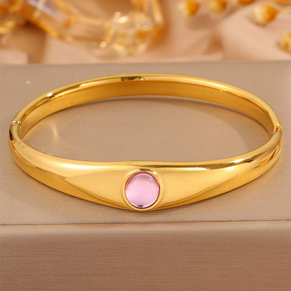 Solid Color Unisex Bangle For Super Bowl Featuring 304 Stainless Steel With 18K Real Gold Plated And Stone-Free Inlay