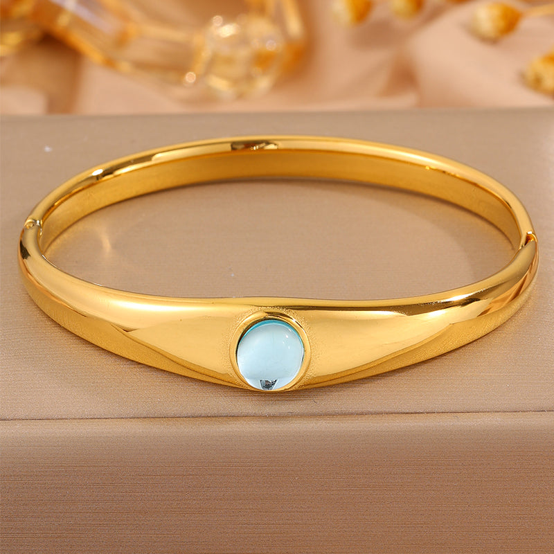 Solid Color Unisex Bangle For Super Bowl Featuring 304 Stainless Steel With 18K Real Gold Plated And Stone-Free Inlay