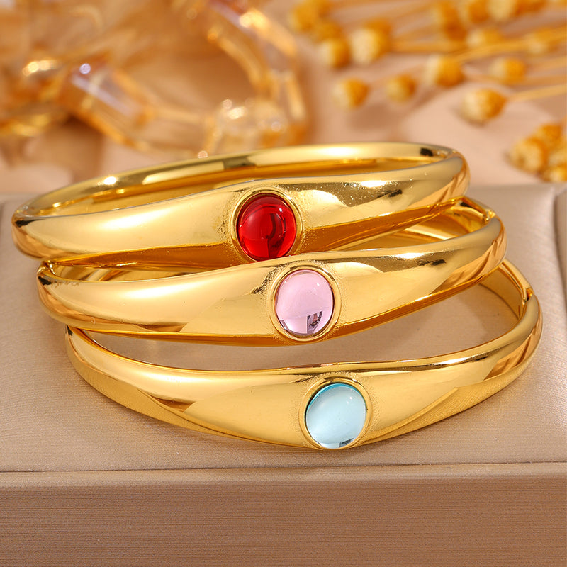 Solid Color Unisex Bangle For Super Bowl Featuring 304 Stainless Steel With 18K Real Gold Plated And Stone-Free Inlay