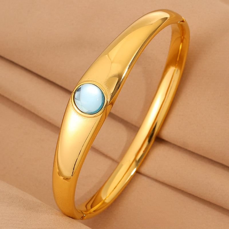 Solid Color Unisex Bangle For Super Bowl Featuring 304 Stainless Steel With 18K Real Gold Plated And Stone-Free Inlay