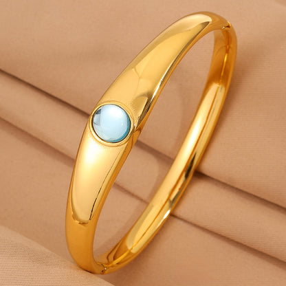 Solid Color Unisex Bangle For Super Bowl Featuring 304 Stainless Steel With 18K Real Gold Plated And Stone-Free Inlay