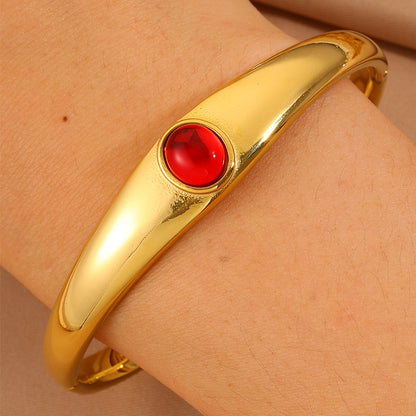 Solid Color Unisex Bangle For Super Bowl Featuring 304 Stainless Steel With 18K Real Gold Plated And Stone-Free Inlay