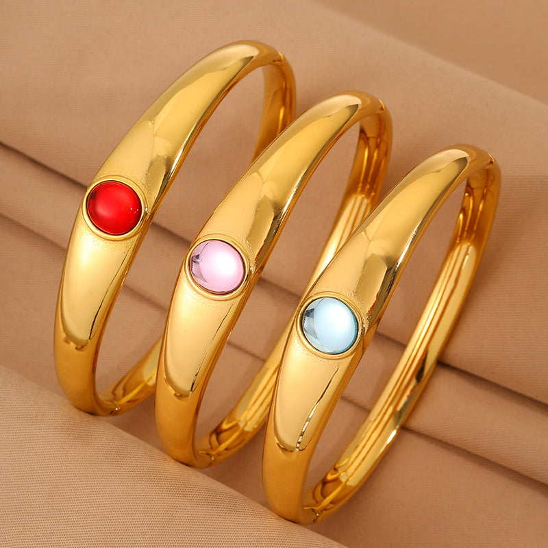 Solid Color Unisex Bangle For Super Bowl Featuring 304 Stainless Steel With 18K Real Gold Plated And Stone-Free Inlay