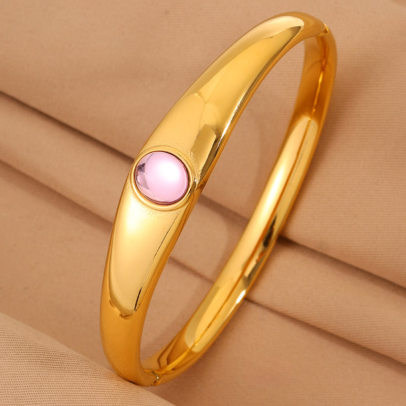 Solid Color Unisex Bangle For Super Bowl Featuring 304 Stainless Steel With 18K Real Gold Plated And Stone-Free Inlay