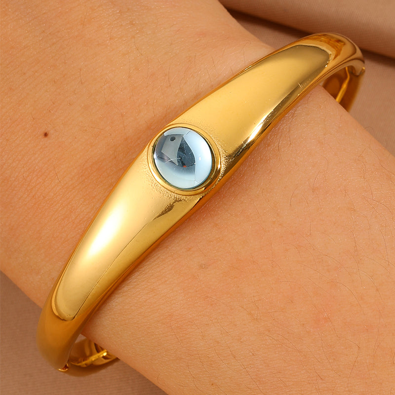 Solid Color Unisex Bangle For Super Bowl Featuring 304 Stainless Steel With 18K Real Gold Plated And Stone-Free Inlay