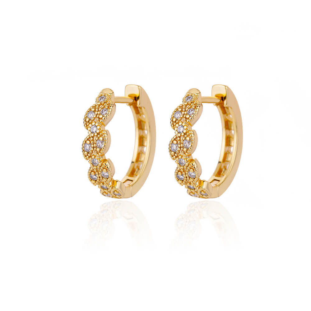 Geometric Earrings For Women In 18K Real Gold Plated Copper Featuring Zircon Inlay