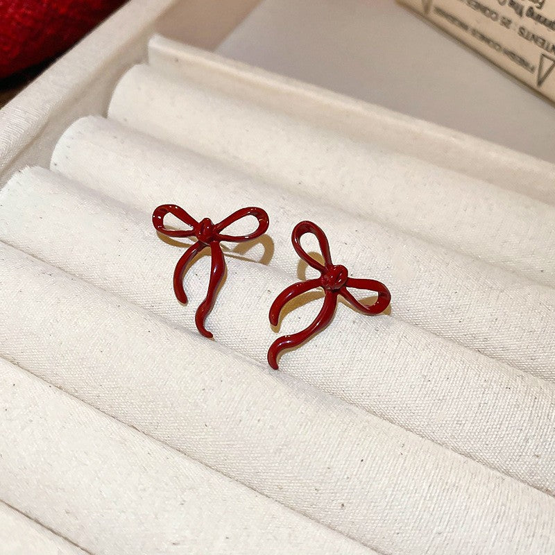 Geometric Enamel Earrings For Women In Retro Style Featuring Red Metal Design