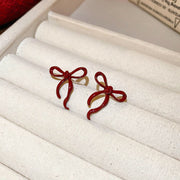 26#Silver Needle Bow Spray Paint Earrings