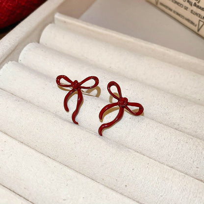 Geometric Enamel Earrings For Women In Retro Style Featuring Red Metal Design