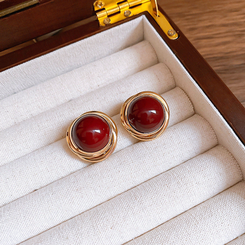 Geometric Enamel Earrings For Women In Retro Style Featuring Red Metal Design