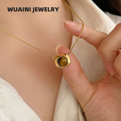 Simple Style Geometric Necklace For Women In 18K Real Gold Plated Titanium Steel With Shell Inlay