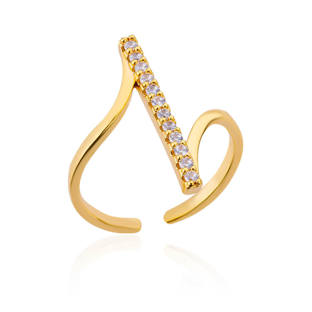 Geometric Open Rings For Women In Copper With 18K Real Gold Plated Finish Featuring Zircon Inlay
