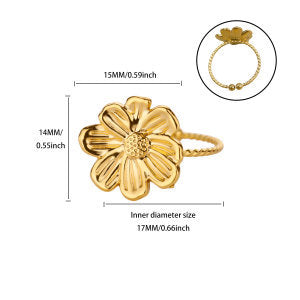 Women’s Open Rings For Flowers Featuring 18K Real Gold Plated Titanium Steel