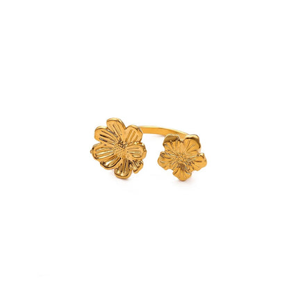 Women’s Open Rings For Flowers Featuring 18K Real Gold Plated Titanium Steel