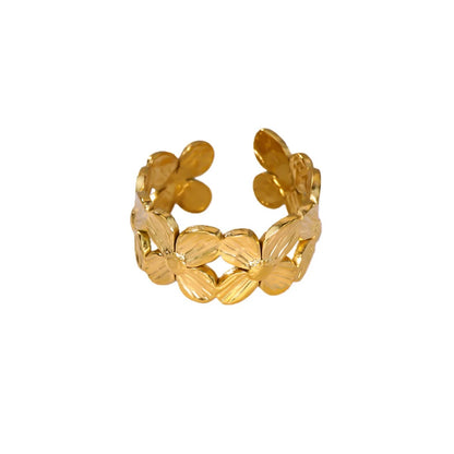 Women’s Open Rings For Flowers Featuring 18K Real Gold Plated Titanium Steel