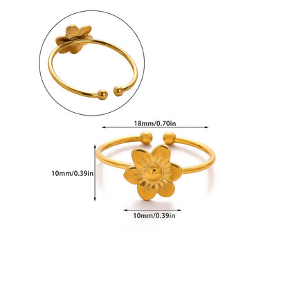 Women’s Open Rings For Flowers Featuring 18K Real Gold Plated Titanium Steel