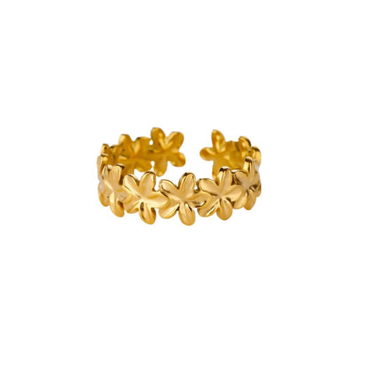 Women’s Open Rings For Flowers Featuring 18K Real Gold Plated Titanium Steel